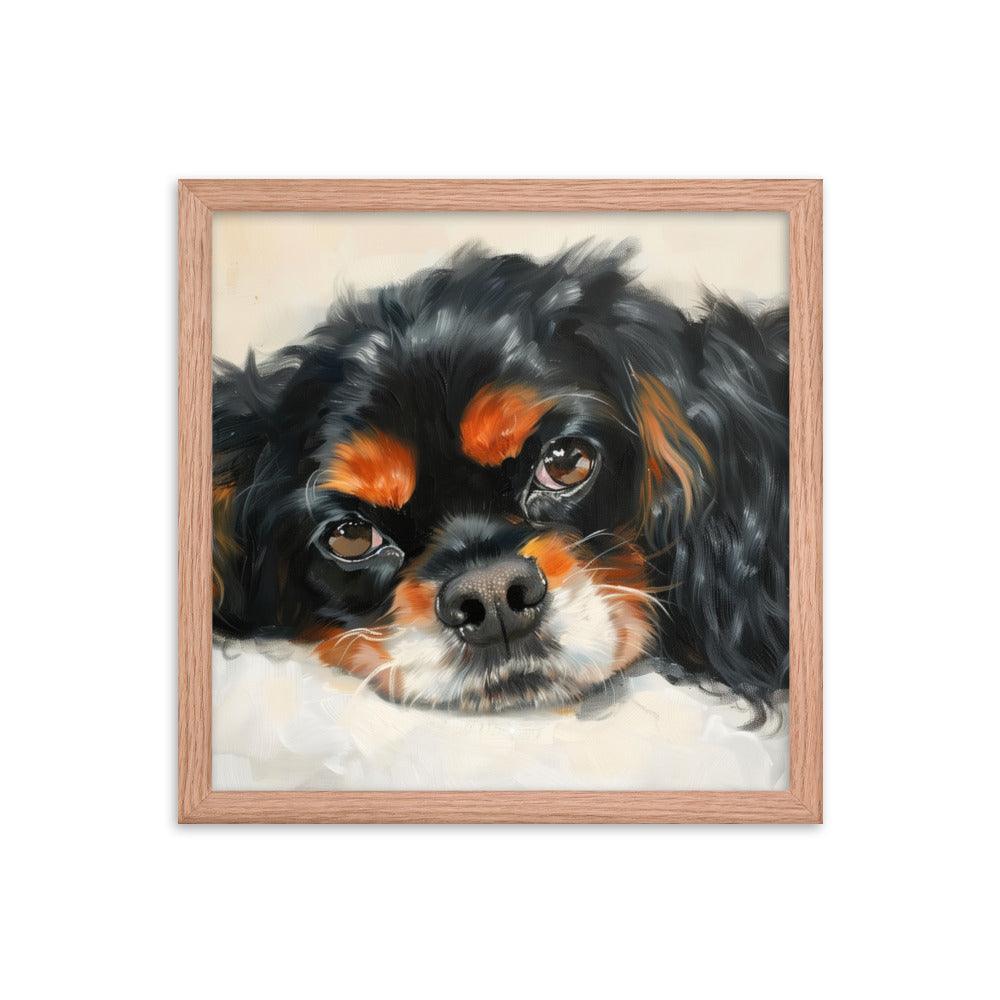 English Toy Spaniel Black and Tan Relaxed Portrait Framed Poster - Oh Posters