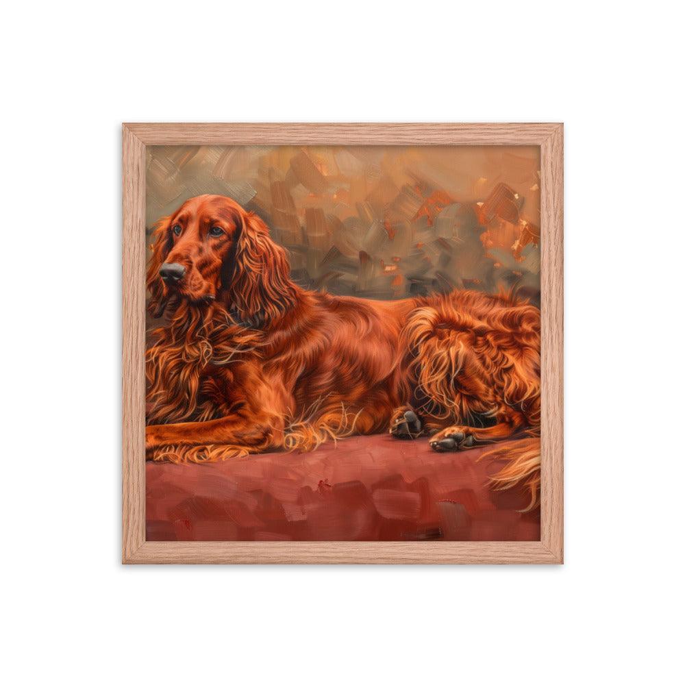 Irish Setter Relaxing on Red Couch Painting Framed Poster - Oh Posters