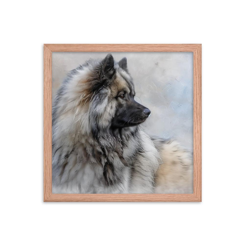 Keeshond Side Profile Winter Painting Framed Poster - Oh Posters