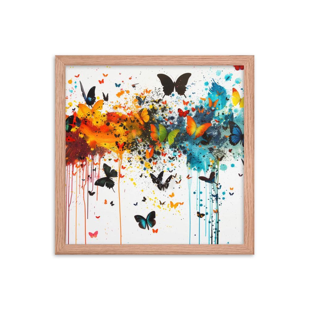 Butterfly Swarm Artistic Paint Splatter Abstract Framed Poster - Oh Posters