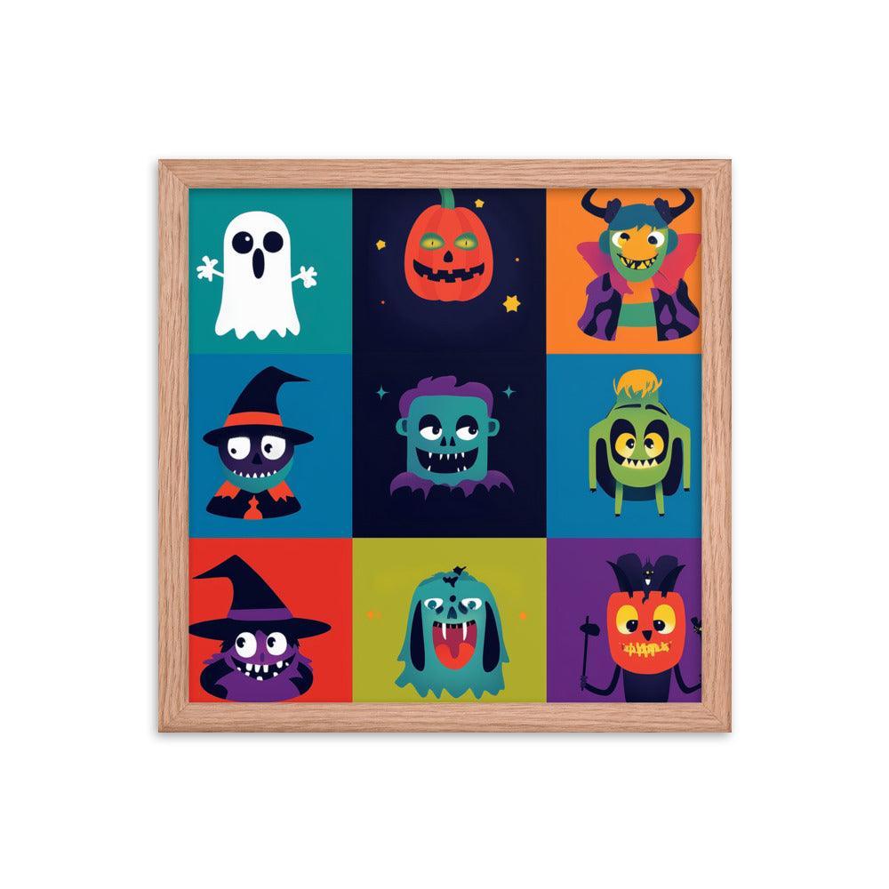 Halloween Monster Faces Assorted Digital Art Framed Poster - Oh Posters