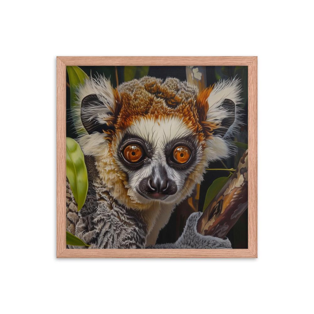 Madagascar Brown Lemur Realistic Wildlife Art Framed Poster - Oh Posters