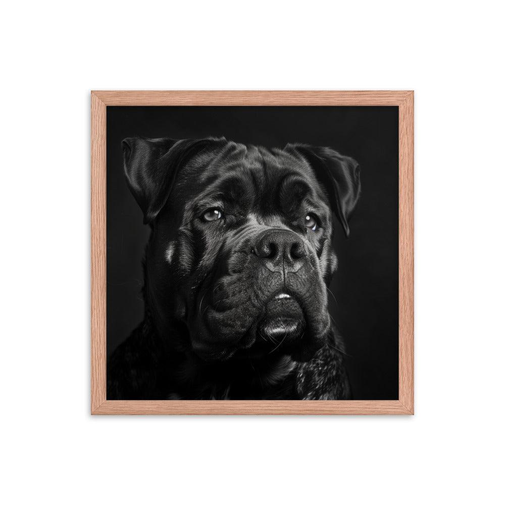 Cane Corso Black and White Close-Up Portrait Framed Poster - Oh Posters