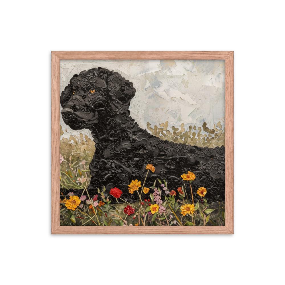 Curly-Coated Retriever Textured Flower Field Painting Framed Poster - Oh Posters