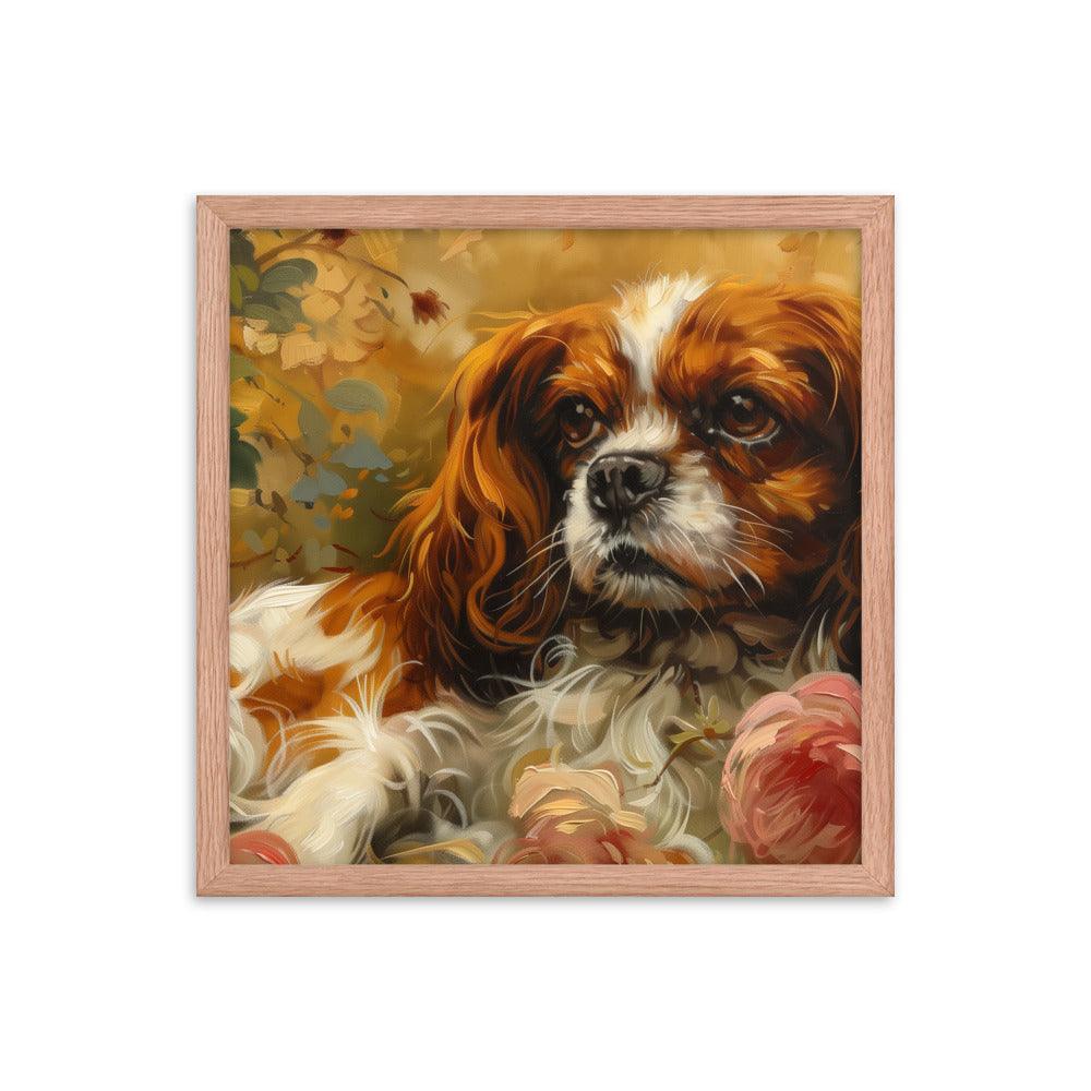 English Toy Spaniel Lying Among Roses Painting Framed Poster - Oh Posters