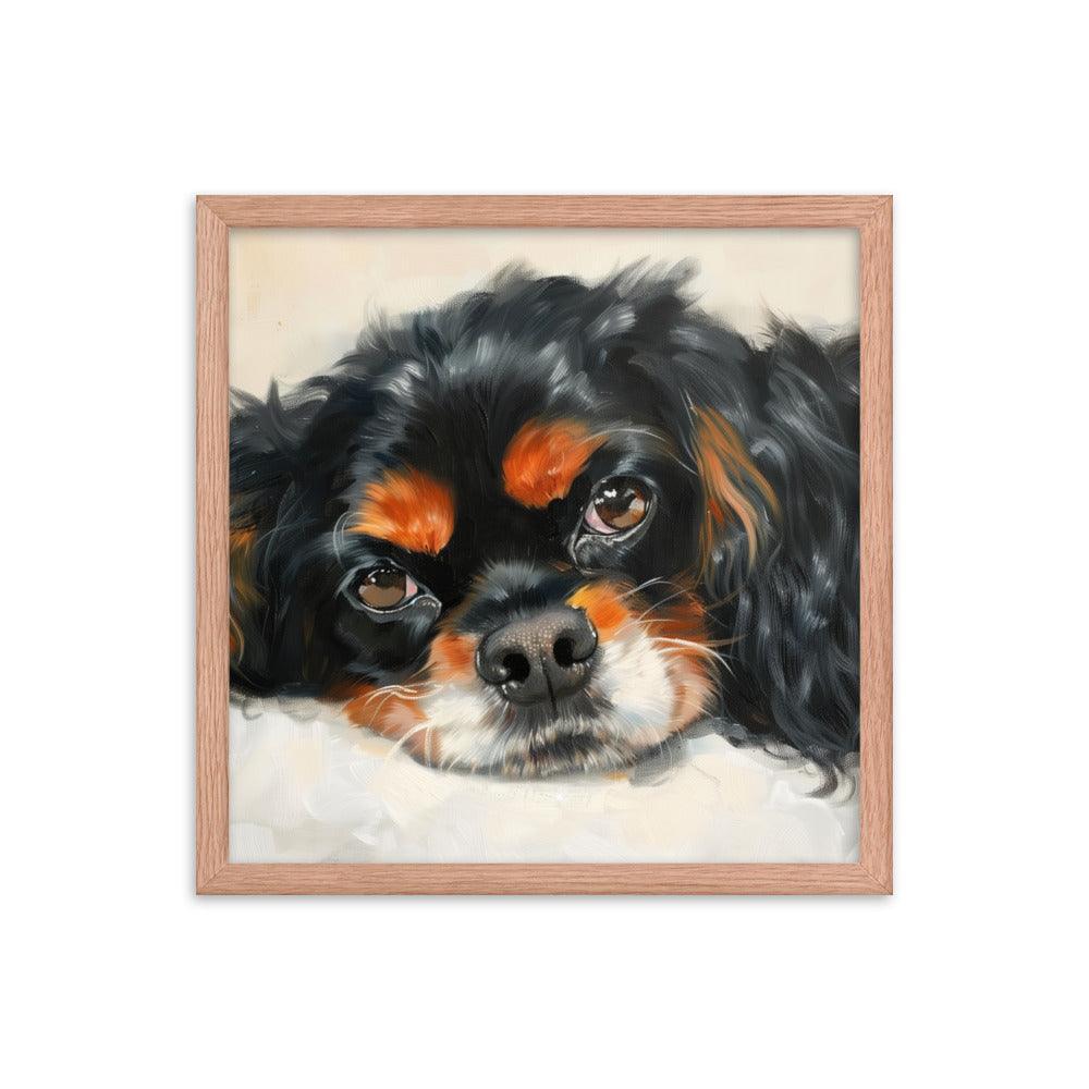 English Toy Spaniel Black and Tan Relaxed Portrait Framed Poster - Oh Posters