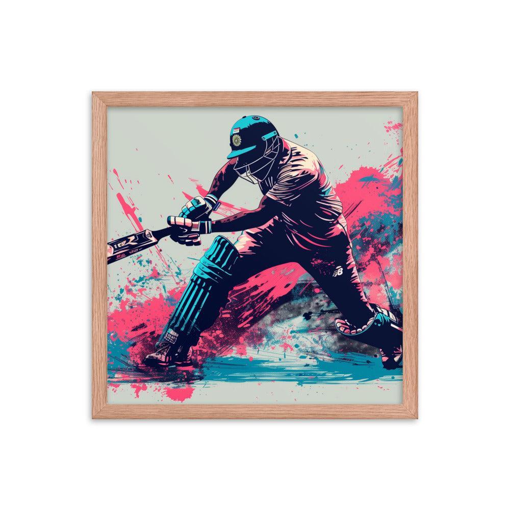 Cricket Player Dynamic Batting Action Abstract Art Framed Poster - Oh Posters