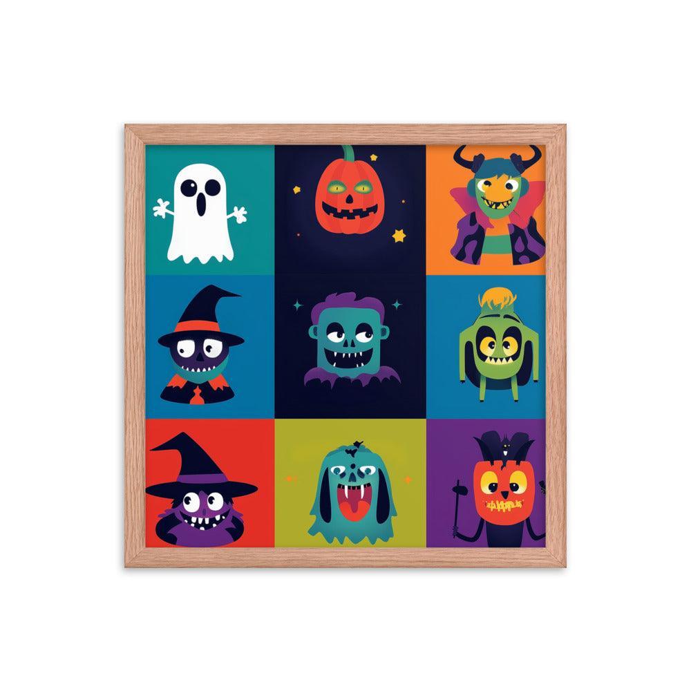 Halloween Monster Faces Assorted Digital Art Framed Poster - Oh Posters