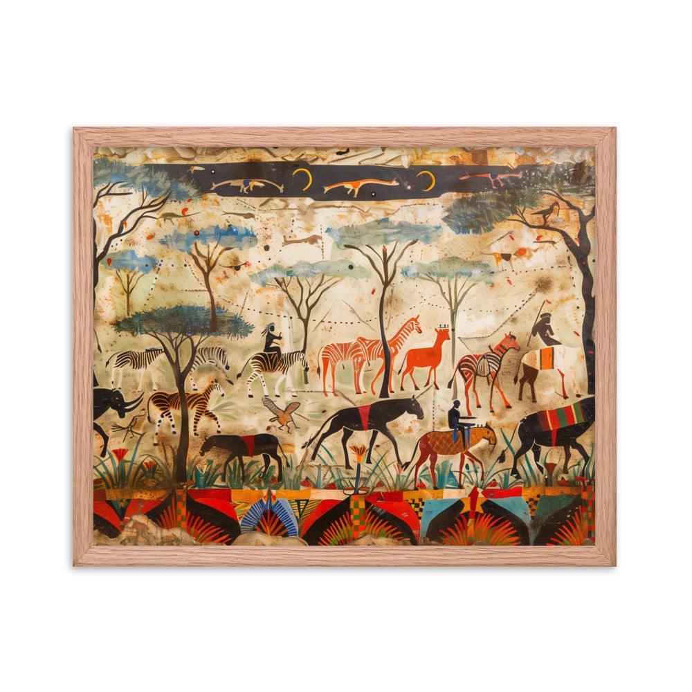 Kenya Wildlife and Tribal Art Illustration Framed Poster - Oh Posters