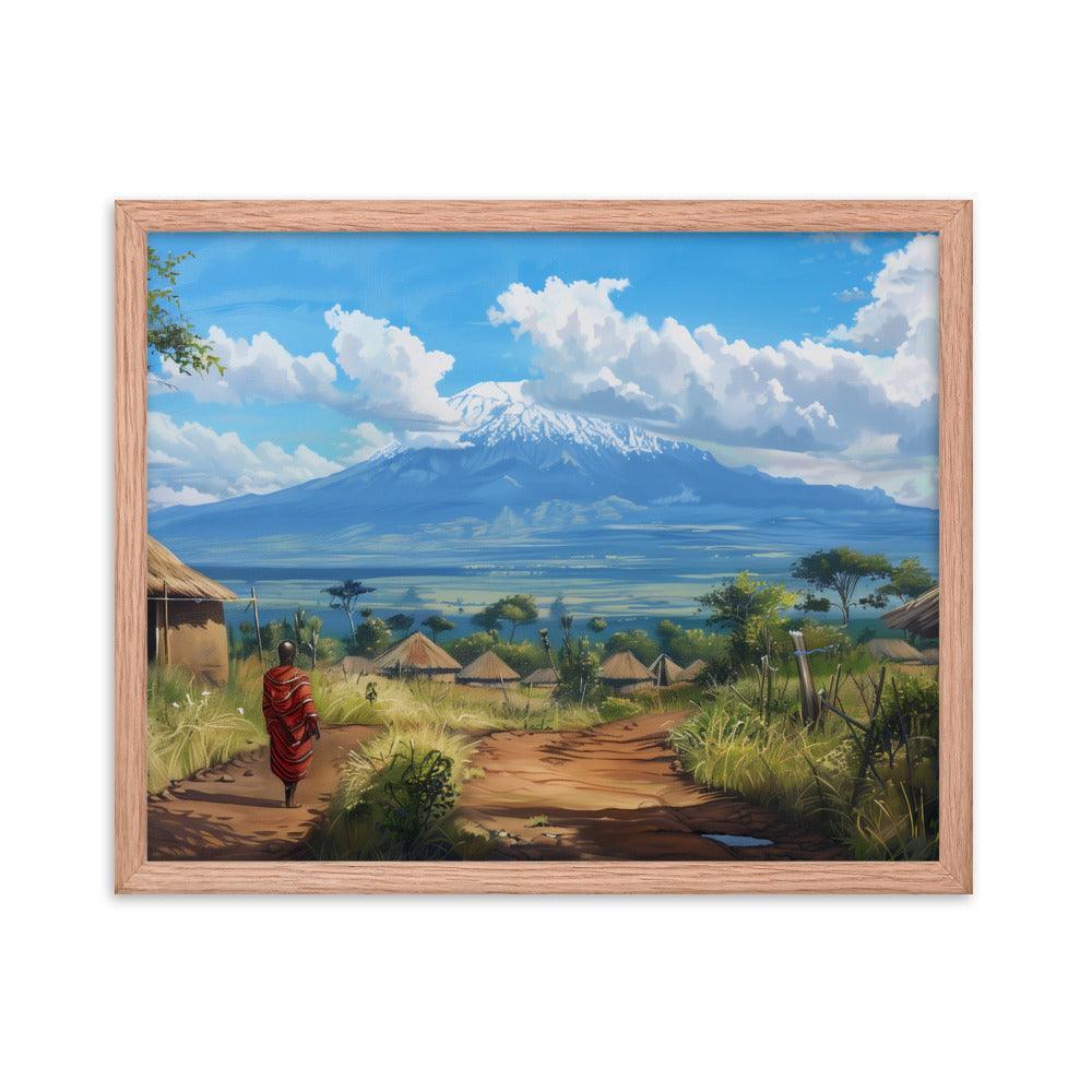 Kenya Maasai Village Kilimanjaro View Framed Poster - Oh Posters