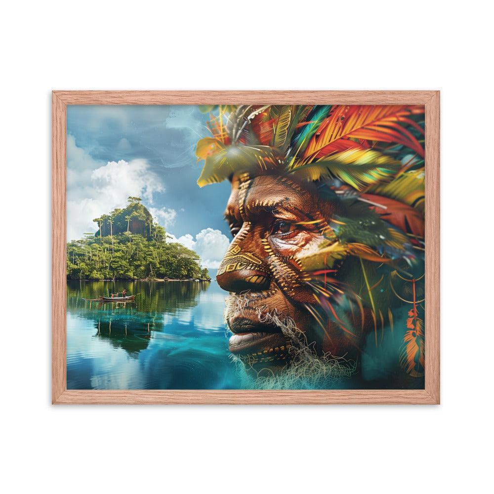 Papua New Guinea Indigenous Portrait and Island Landscape Framed Poster - Oh Posters