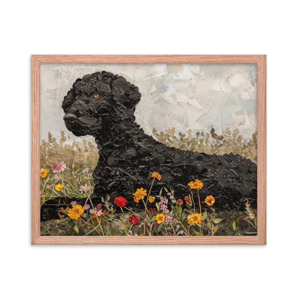 Curly-Coated Retriever Textured Flower Field Painting Framed Poster - Oh Posters