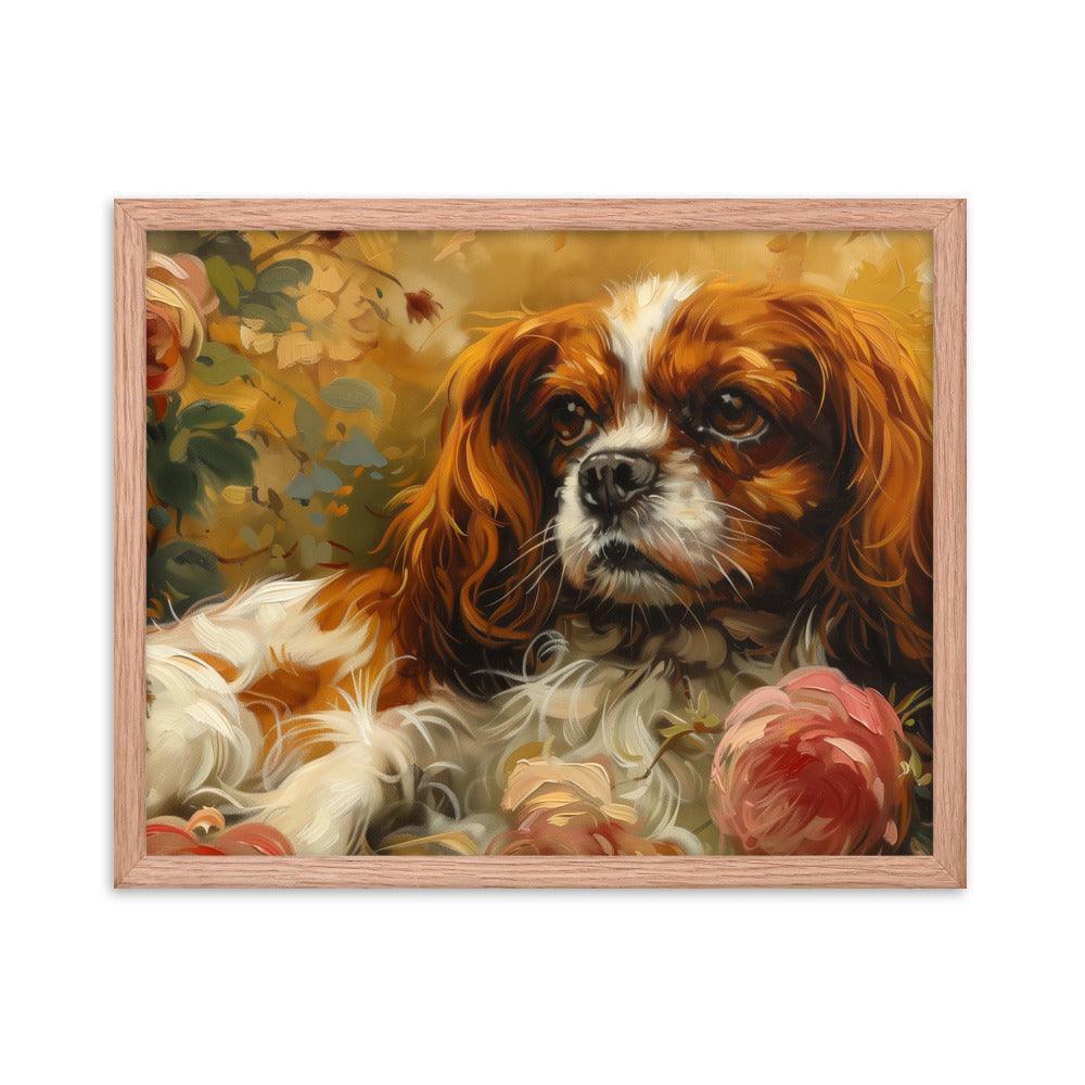 English Toy Spaniel Lying Among Roses Painting Framed Poster - Oh Posters