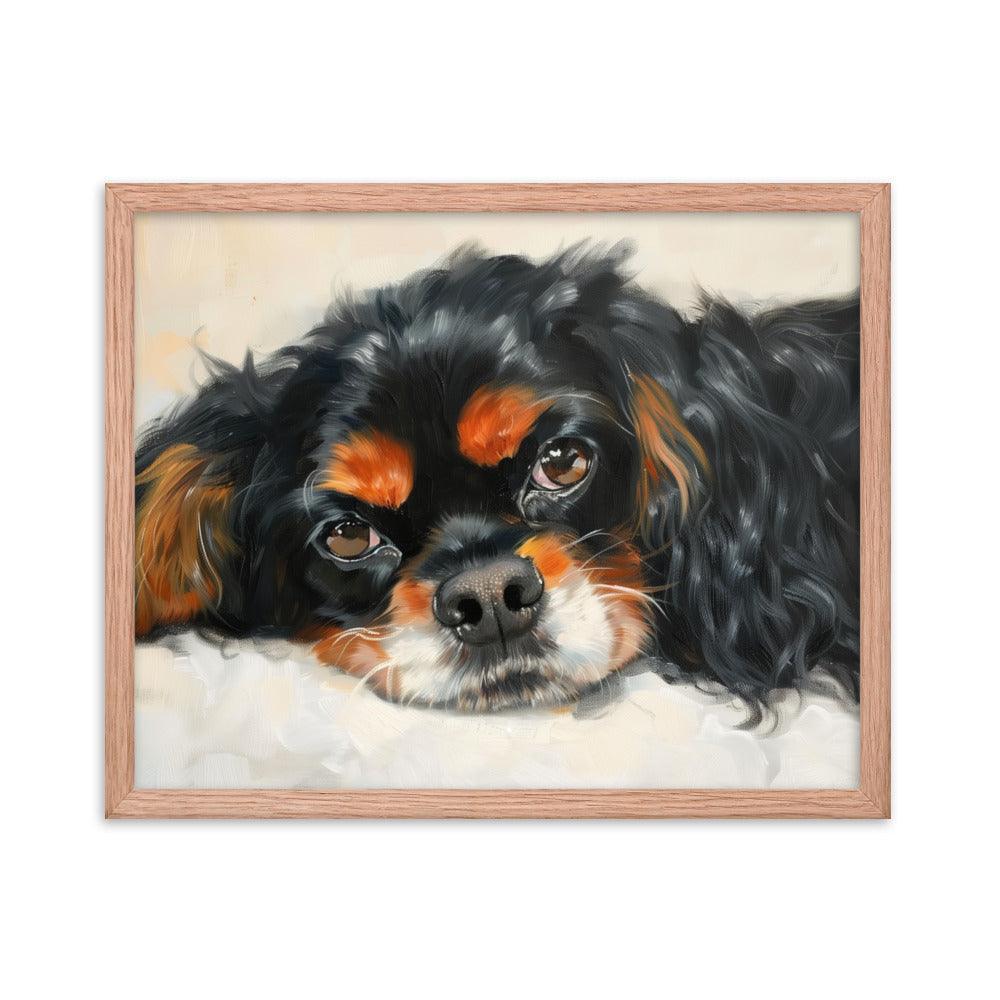 English Toy Spaniel Black and Tan Relaxed Portrait Framed Poster - Oh Posters