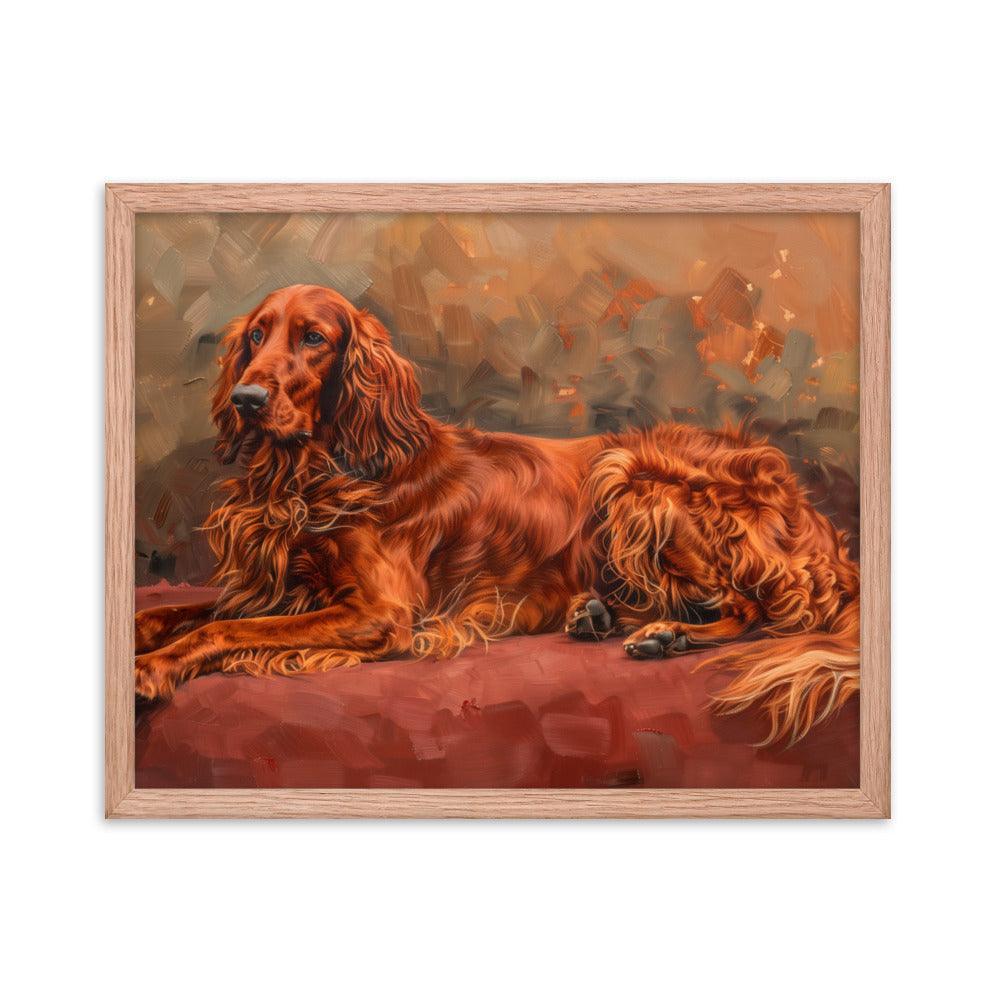 Irish Setter Relaxing on Red Couch Painting Framed Poster - Oh Posters