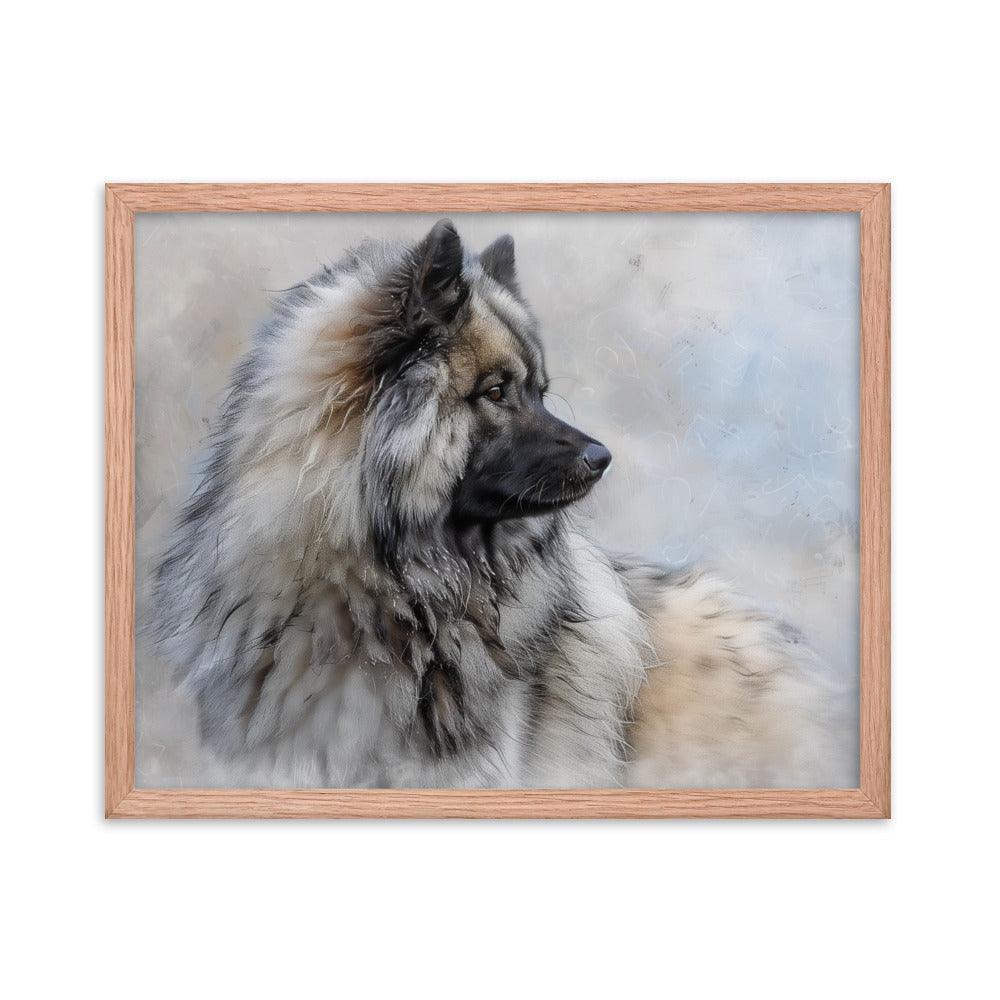 Keeshond Side Profile Winter Painting Framed Poster - Oh Posters