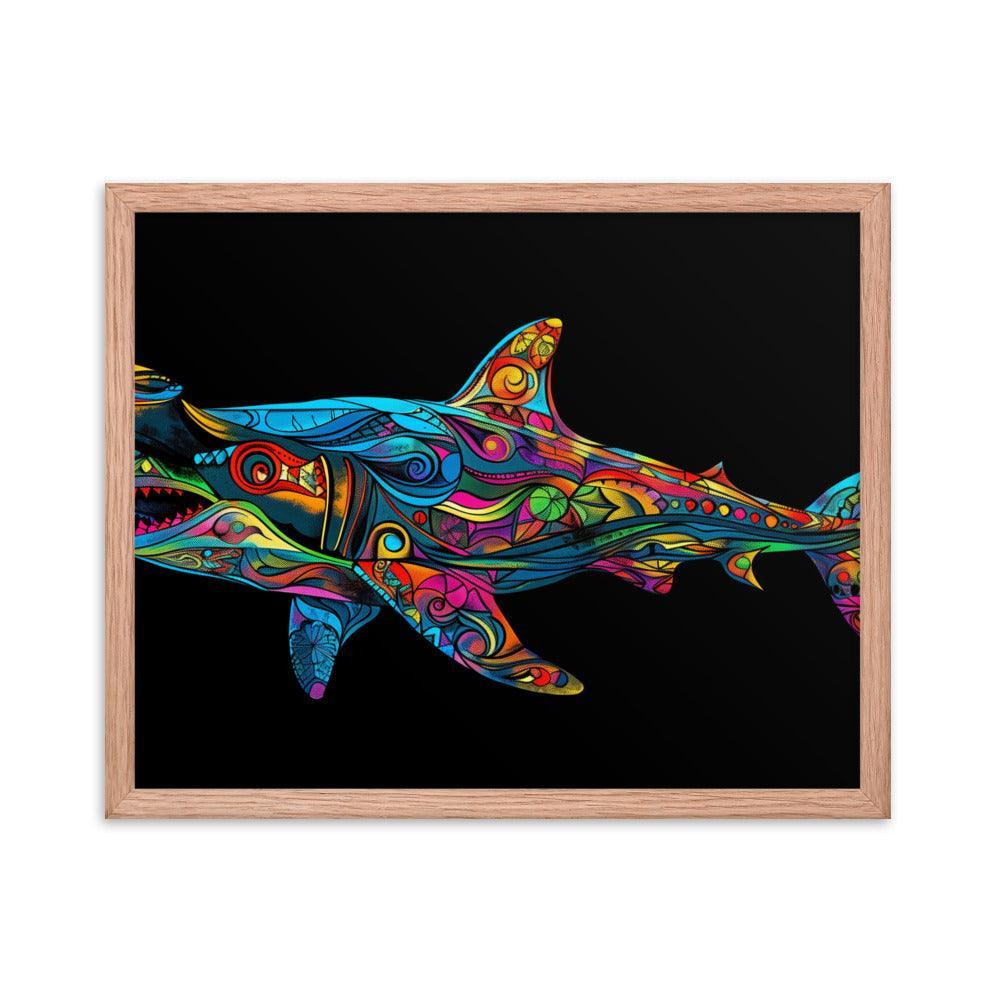 Hammerhead Shark Colorful Abstract Art Digital Design Framed Poster - Oh Posters