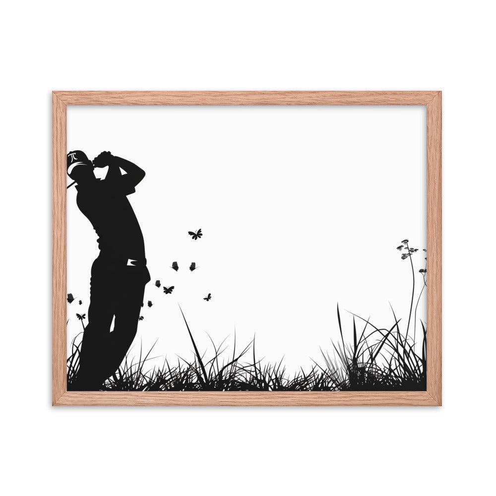 Golfer Silhouette Swinging Action Black and White Art Framed Poster - Oh Posters