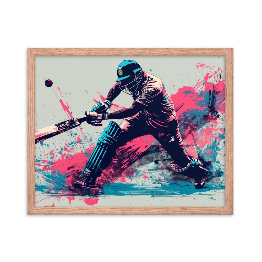 Cricket Player Dynamic Batting Action Abstract Art Framed Poster - Oh Posters