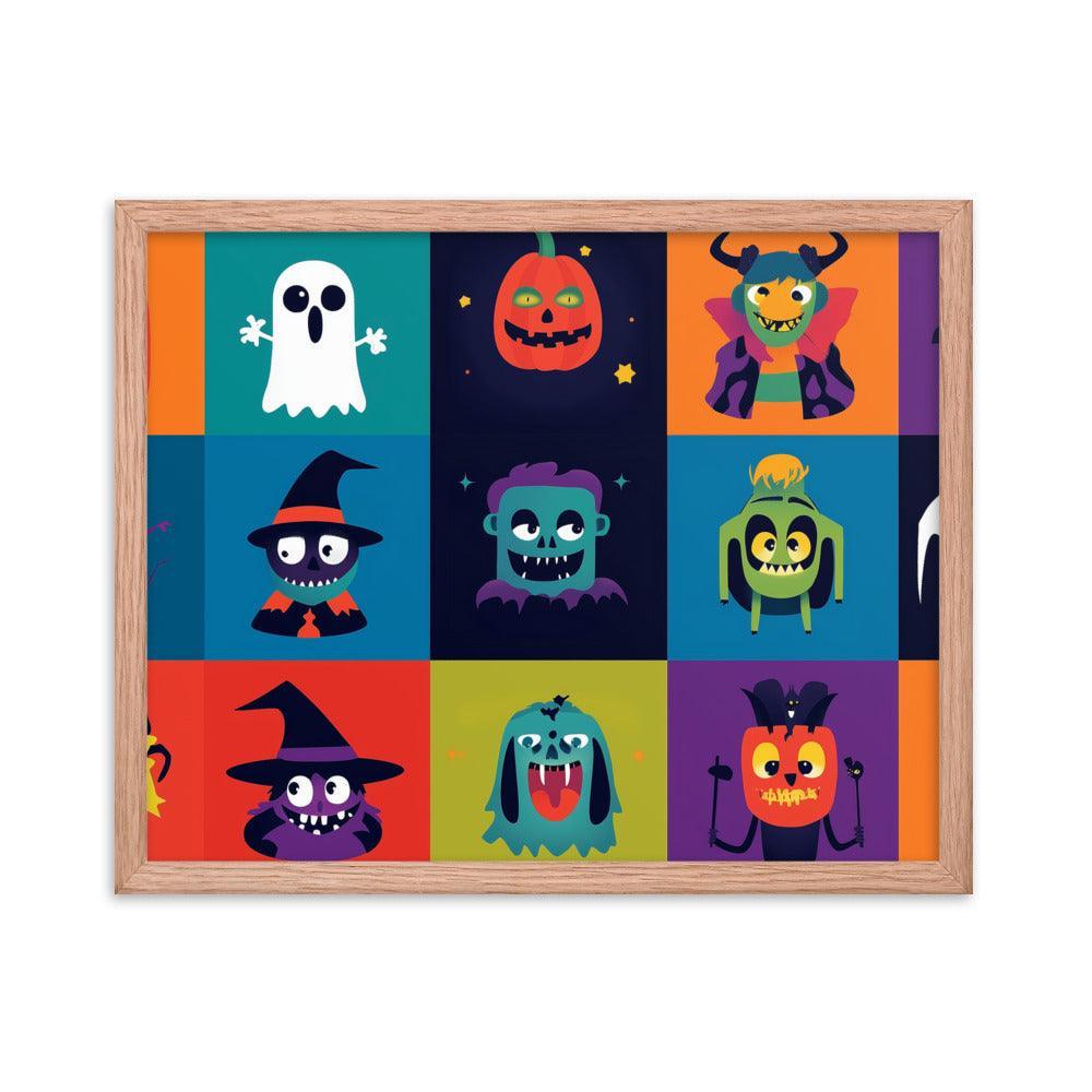 Halloween Monster Faces Assorted Digital Art Framed Poster - Oh Posters