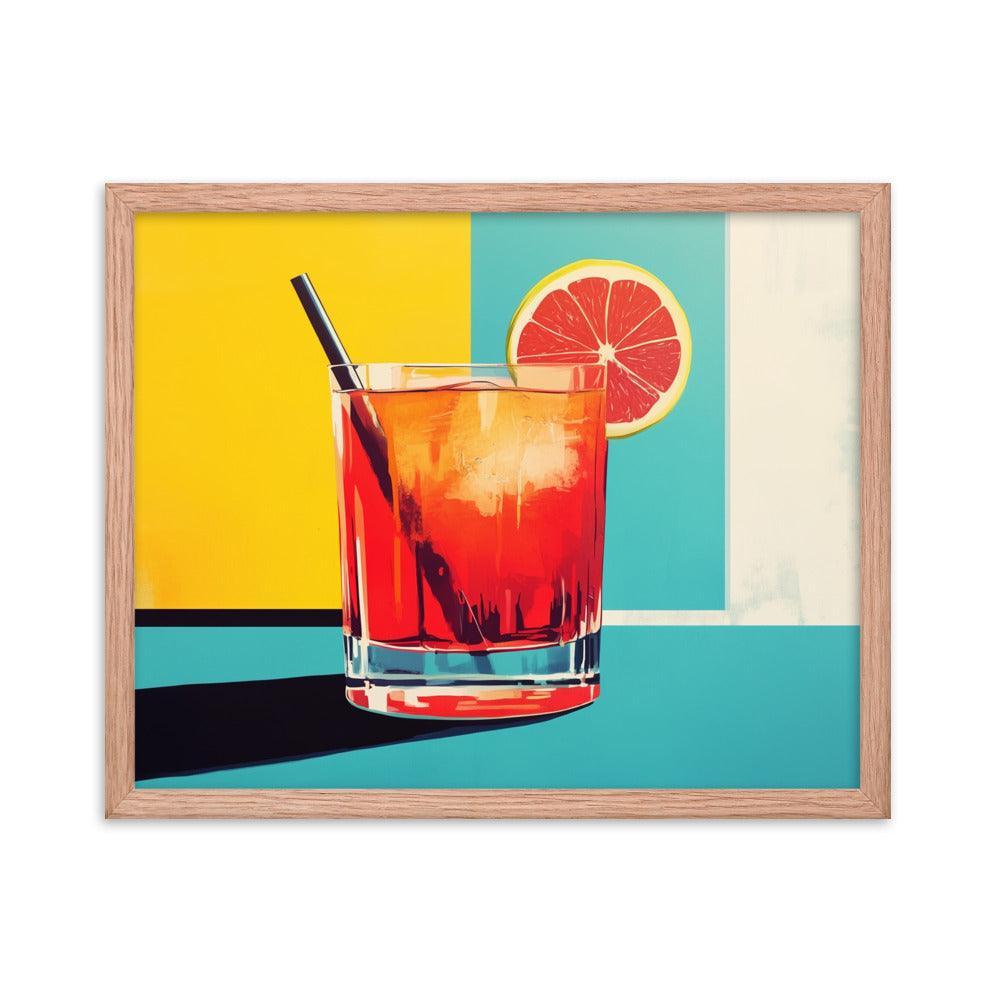Vibrant Red Cocktail with Lemon Slice Pop Art Style Framed Poster - Oh Posters