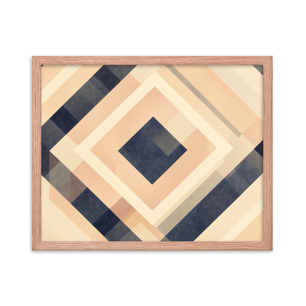 Geometric Art Abstract Patterns in Beige and Blue Tones Framed Poster - Oh Posters