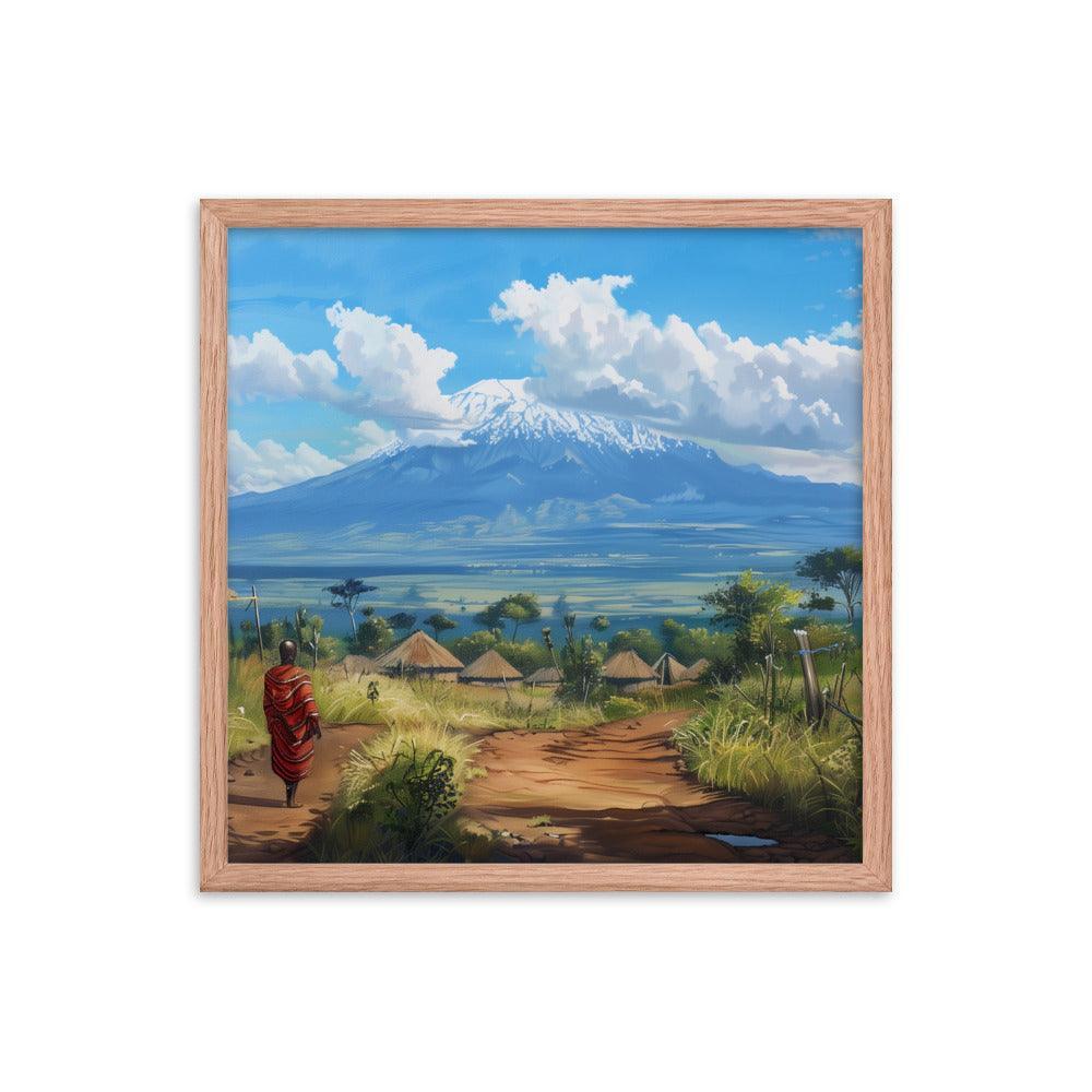 Kenya Maasai Village Kilimanjaro View Framed Poster - Oh Posters