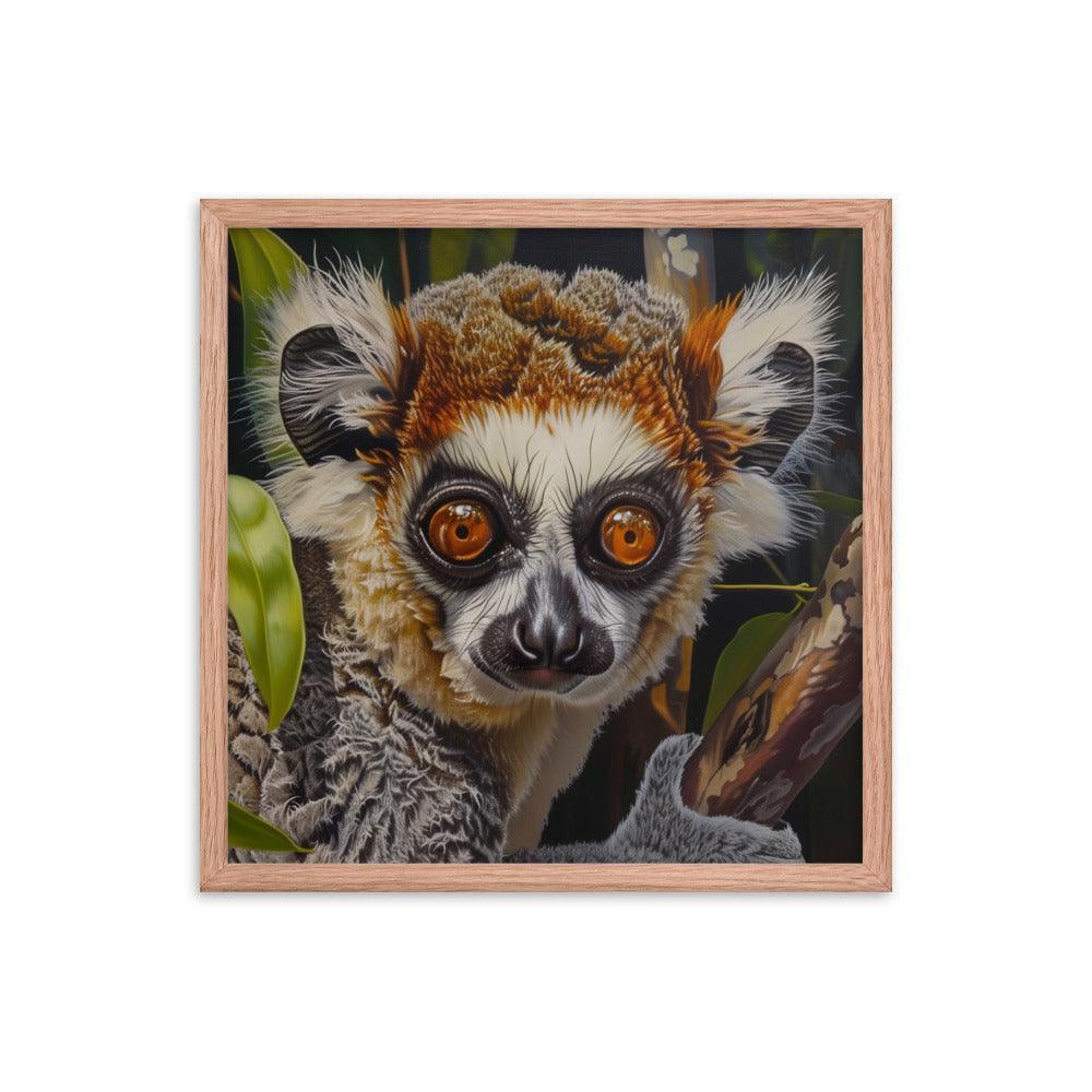Madagascar Brown Lemur Realistic Wildlife Art Framed Poster - Oh Posters