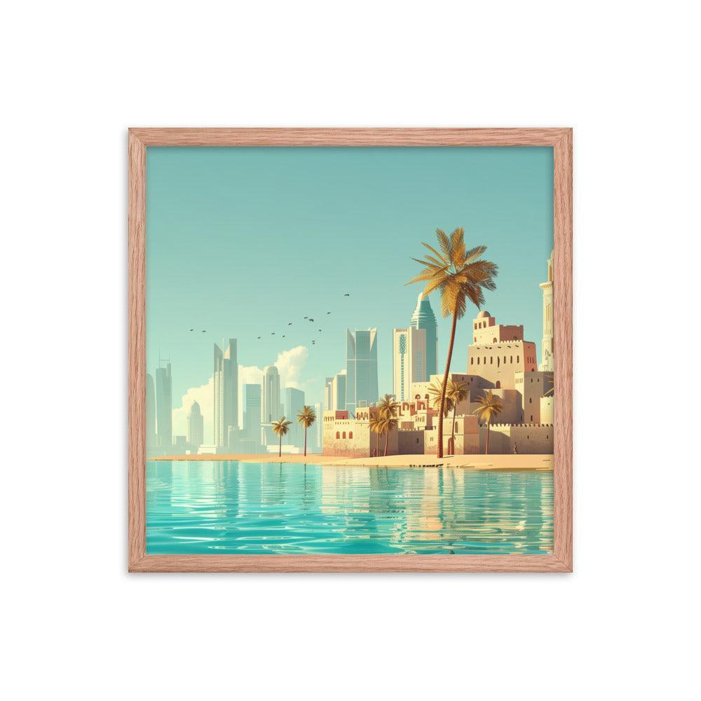 Qatar Traditional and Modern Architecture Seaside Framed Poster - Oh Posters