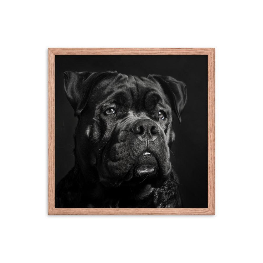 Cane Corso Black and White Close-Up Portrait Framed Poster - Oh Posters