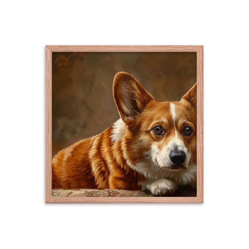 Cardigan Welsh Corgi Realistic Painting Portrait Framed Poster - Oh Posters