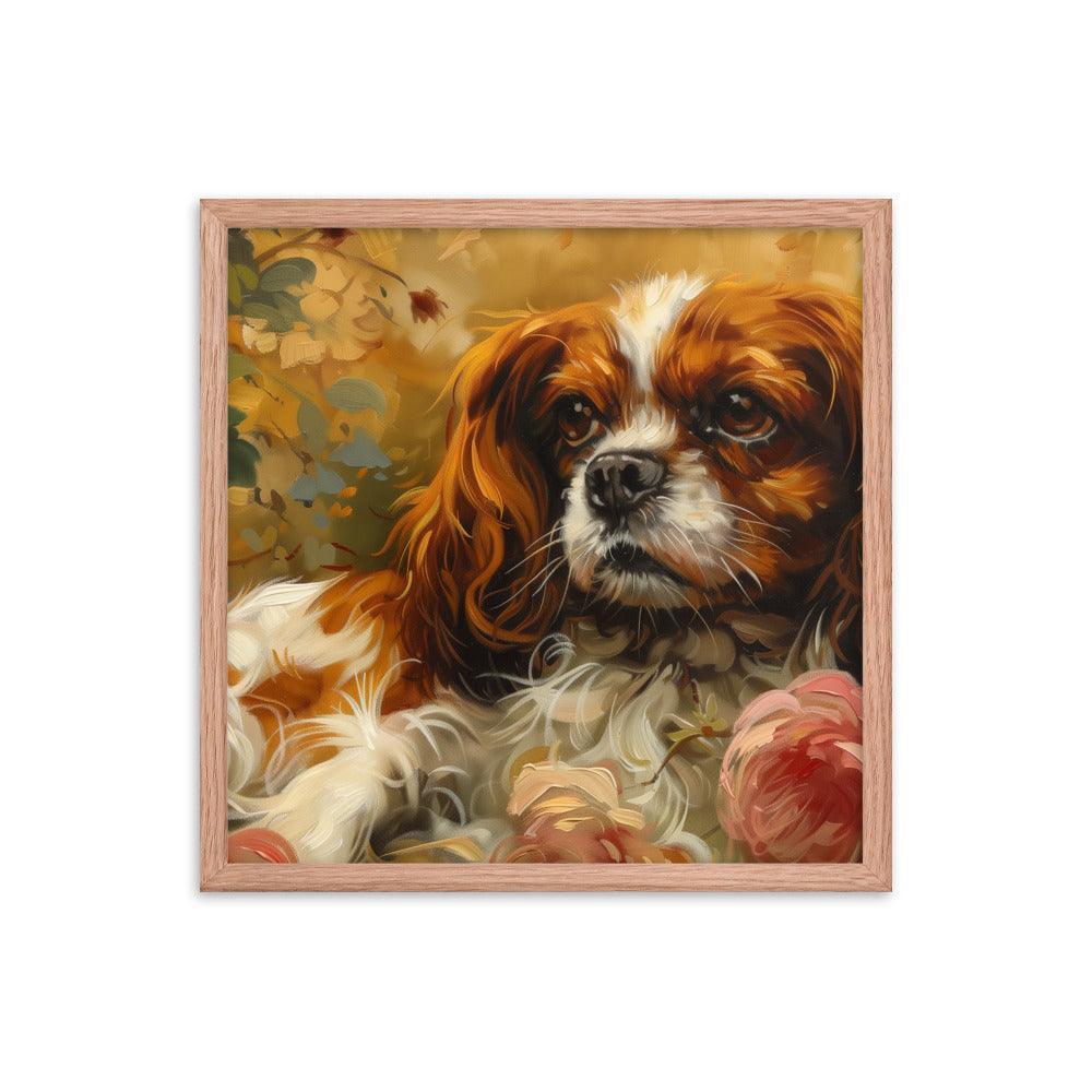 English Toy Spaniel Lying Among Roses Painting Framed Poster - Oh Posters