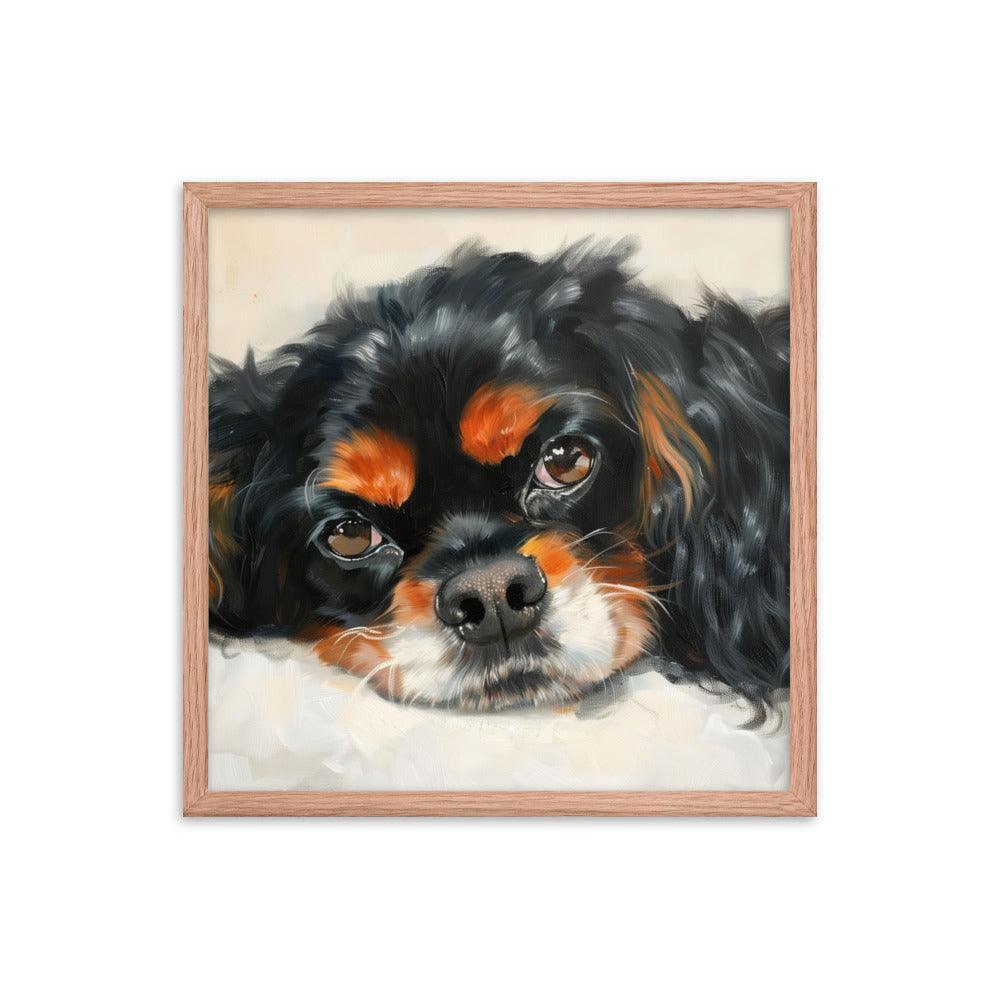 English Toy Spaniel Black and Tan Relaxed Portrait Framed Poster - Oh Posters