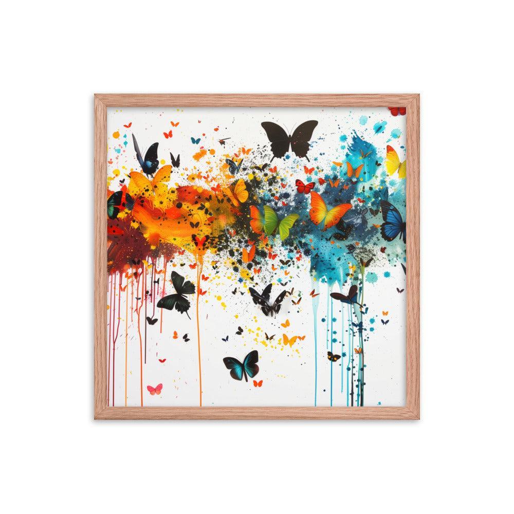 Butterfly Swarm Artistic Paint Splatter Abstract Framed Poster - Oh Posters