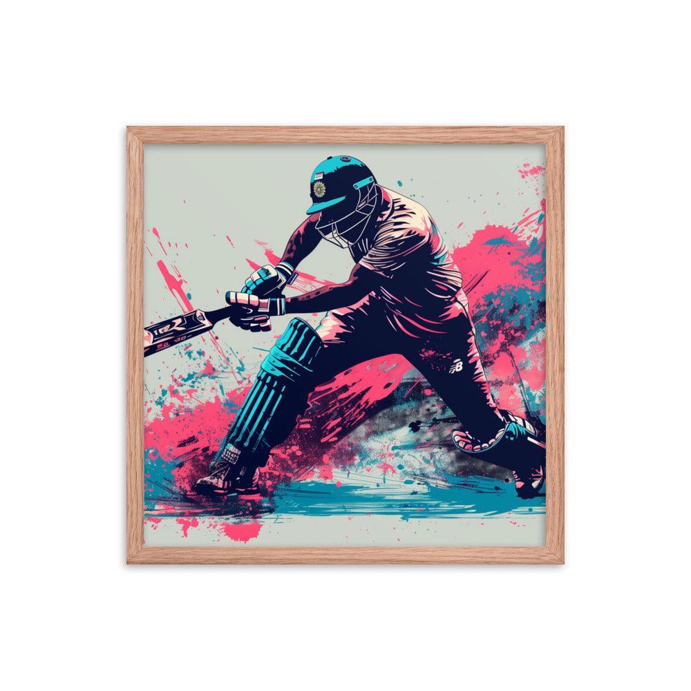 Cricket Player Dynamic Batting Action Abstract Art Framed Poster - Oh Posters