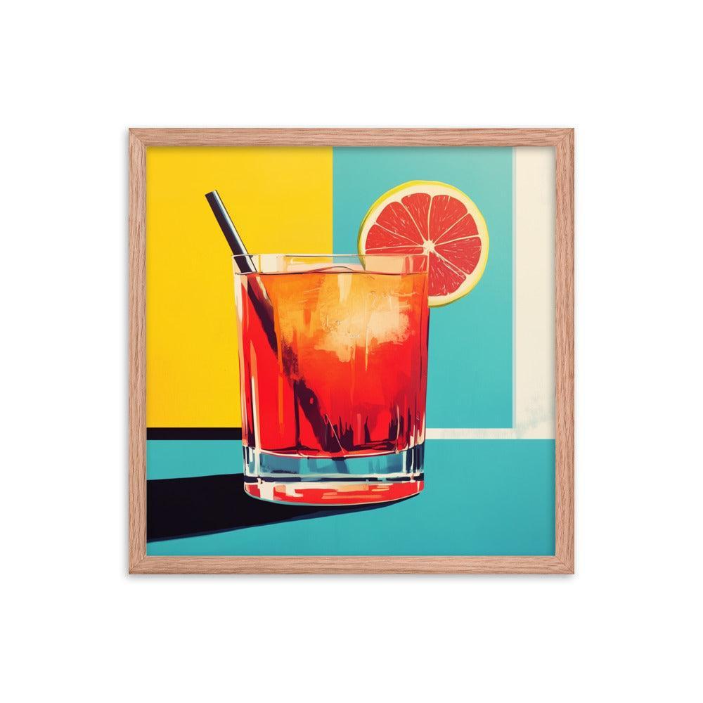 Vibrant Red Cocktail with Lemon Slice Pop Art Style Framed Poster - Oh Posters