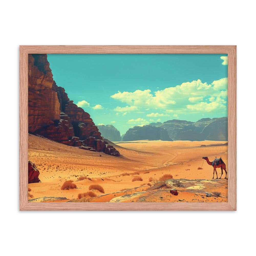 Jordan Wadi Rum Desert Camel Landscape Framed Poster - Oh Posters