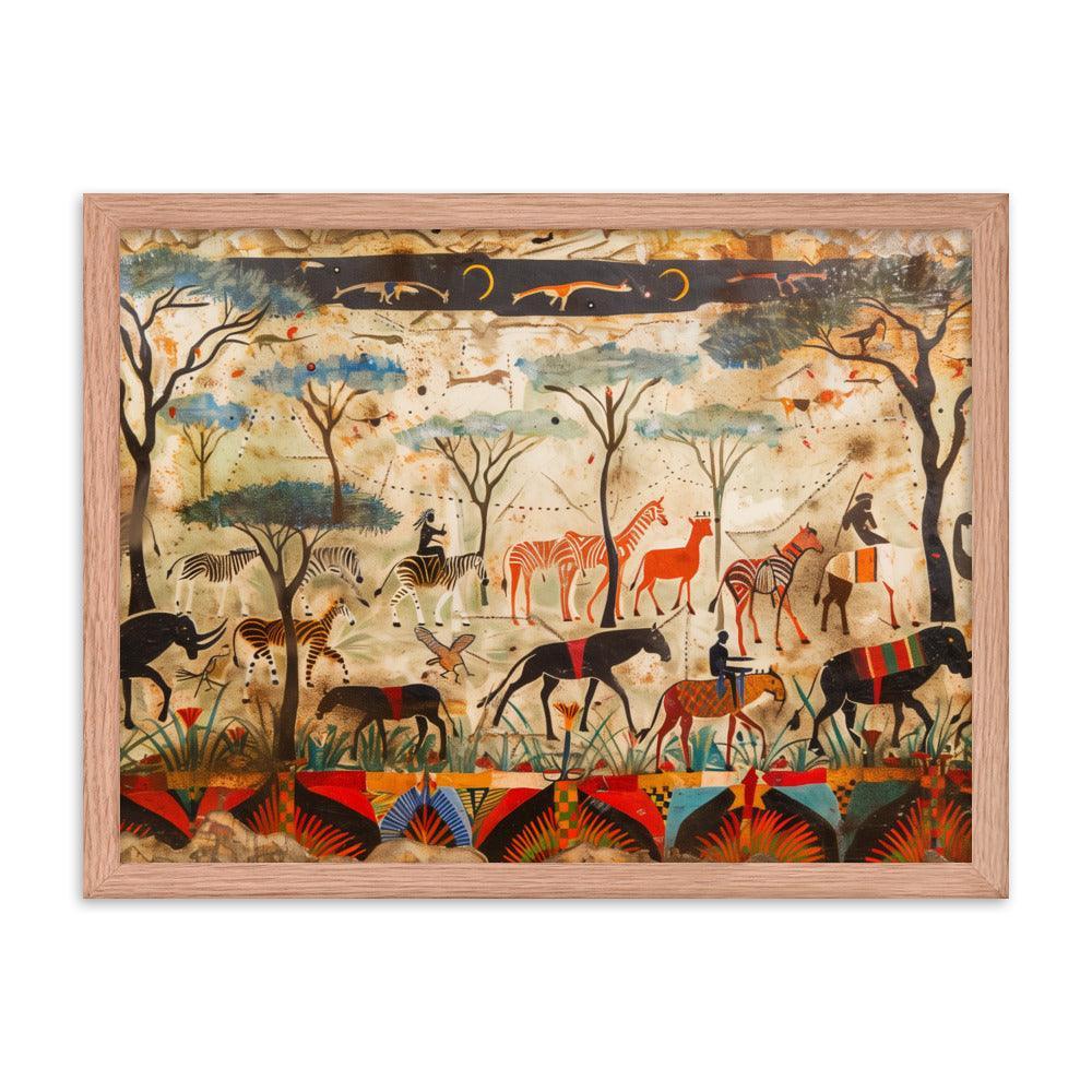 Kenya Wildlife and Tribal Art Illustration Framed Poster - Oh Posters