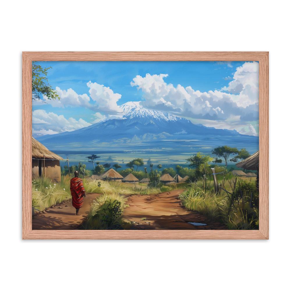 Kenya Maasai Village Kilimanjaro View Framed Poster - Oh Posters