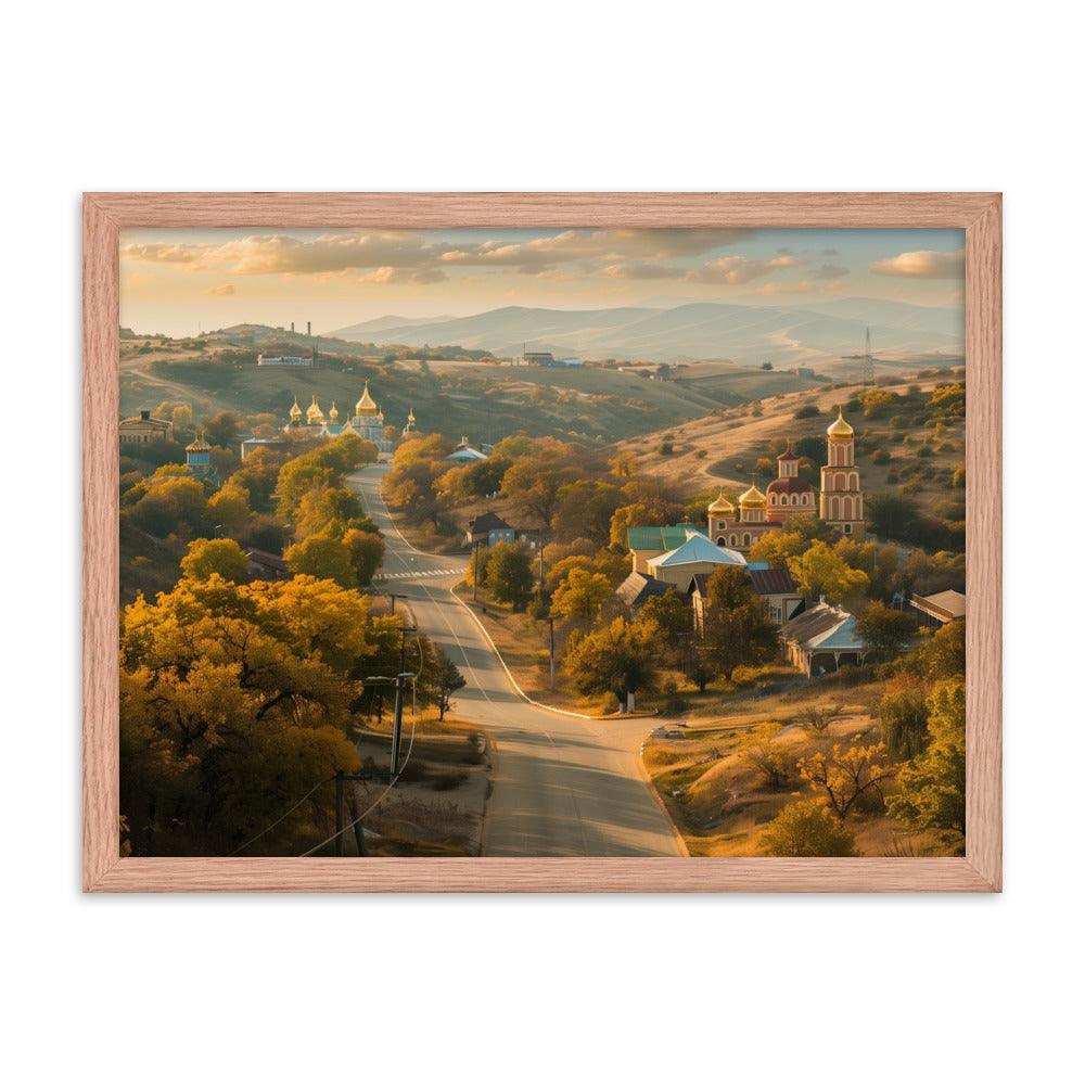 Moldova Autumn Hillside Churches Scenic Village Framed Poster - Oh Posters