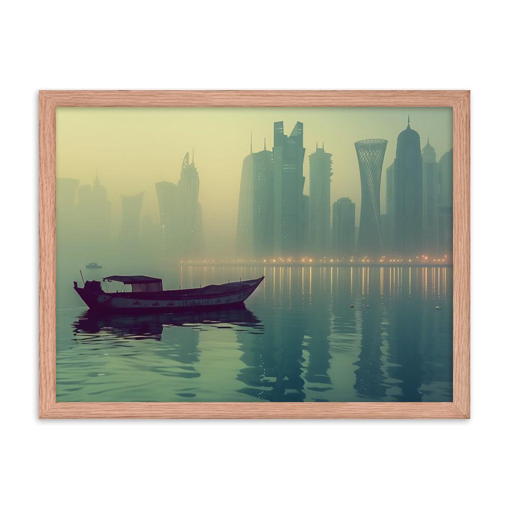 Qatar Foggy City Skyline Reflective Water Framed Poster - Oh Posters