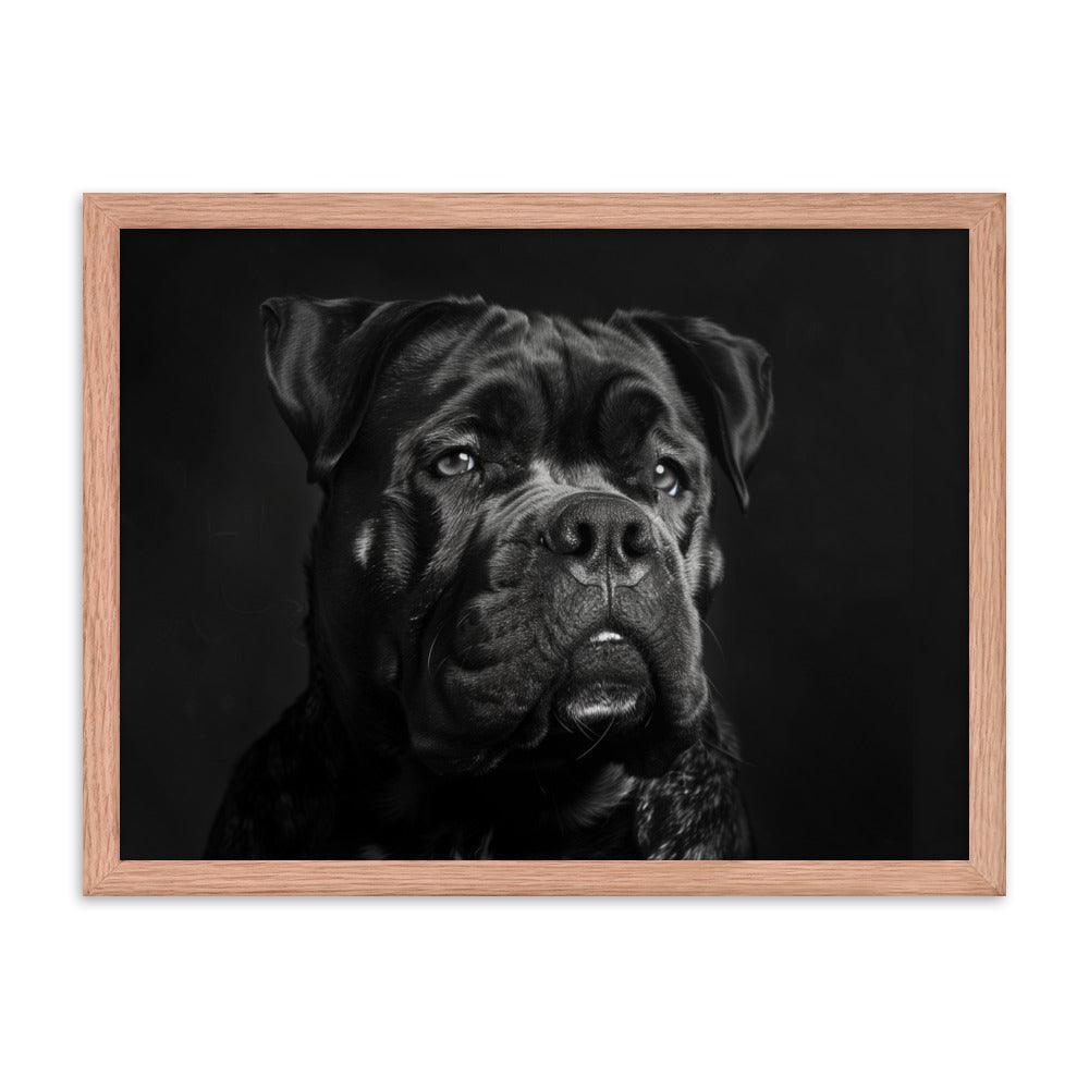 Cane Corso Black and White Close-Up Portrait Framed Poster - Oh Posters