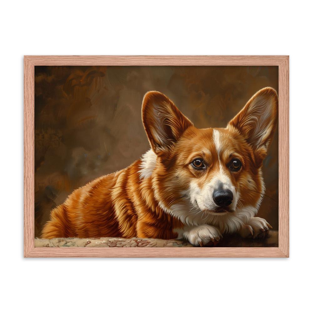 Cardigan Welsh Corgi Realistic Painting Portrait Framed Poster - Oh Posters