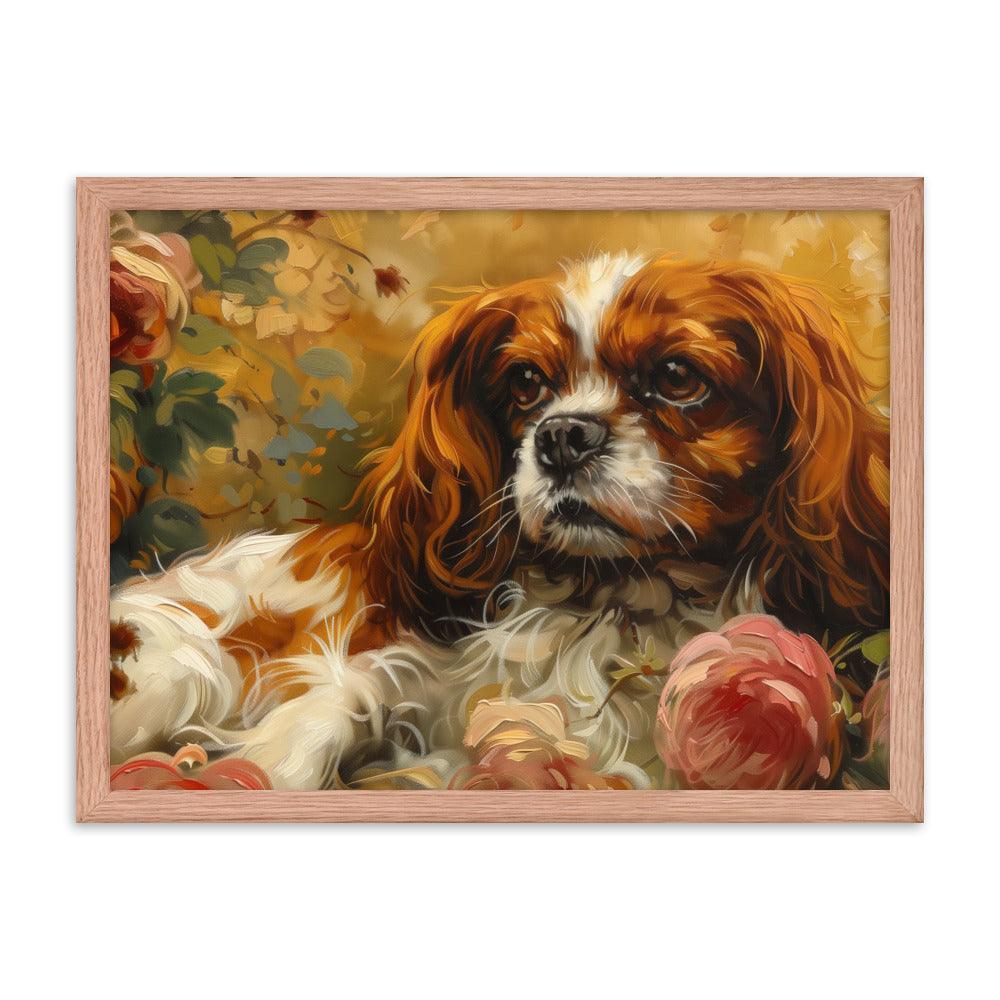 English Toy Spaniel Lying Among Roses Painting Framed Poster - Oh Posters