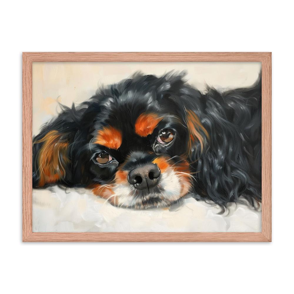 English Toy Spaniel Black and Tan Relaxed Portrait Framed Poster - Oh Posters