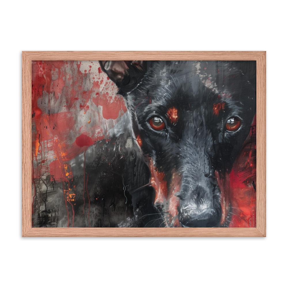 German Pinscher Abstract Red and Black Painting Framed Poster - Oh Posters