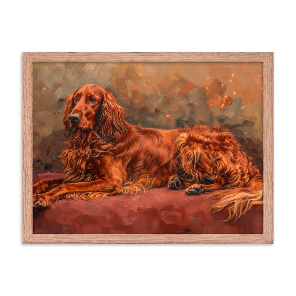 Irish Setter Relaxing on Red Couch Painting Framed Poster - Oh Posters