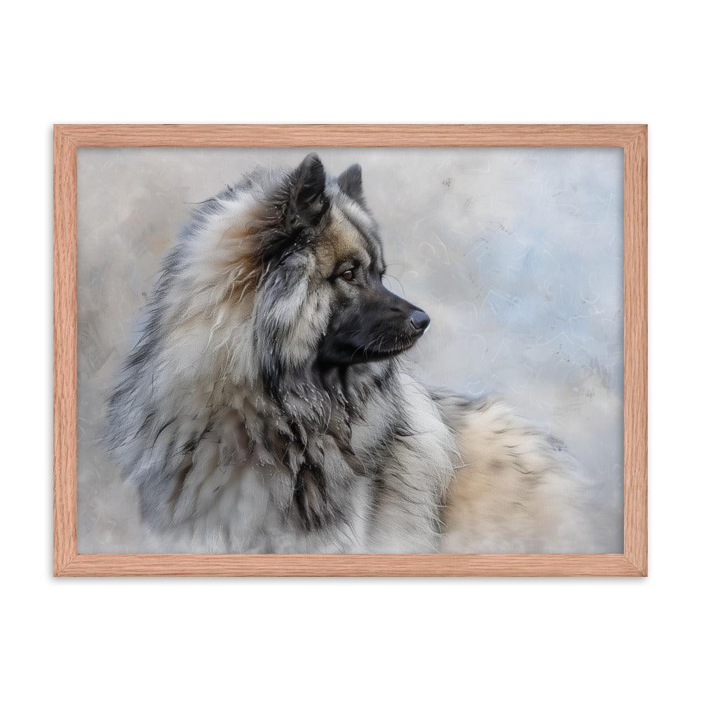 Keeshond Side Profile Winter Painting Framed Poster - Oh Posters