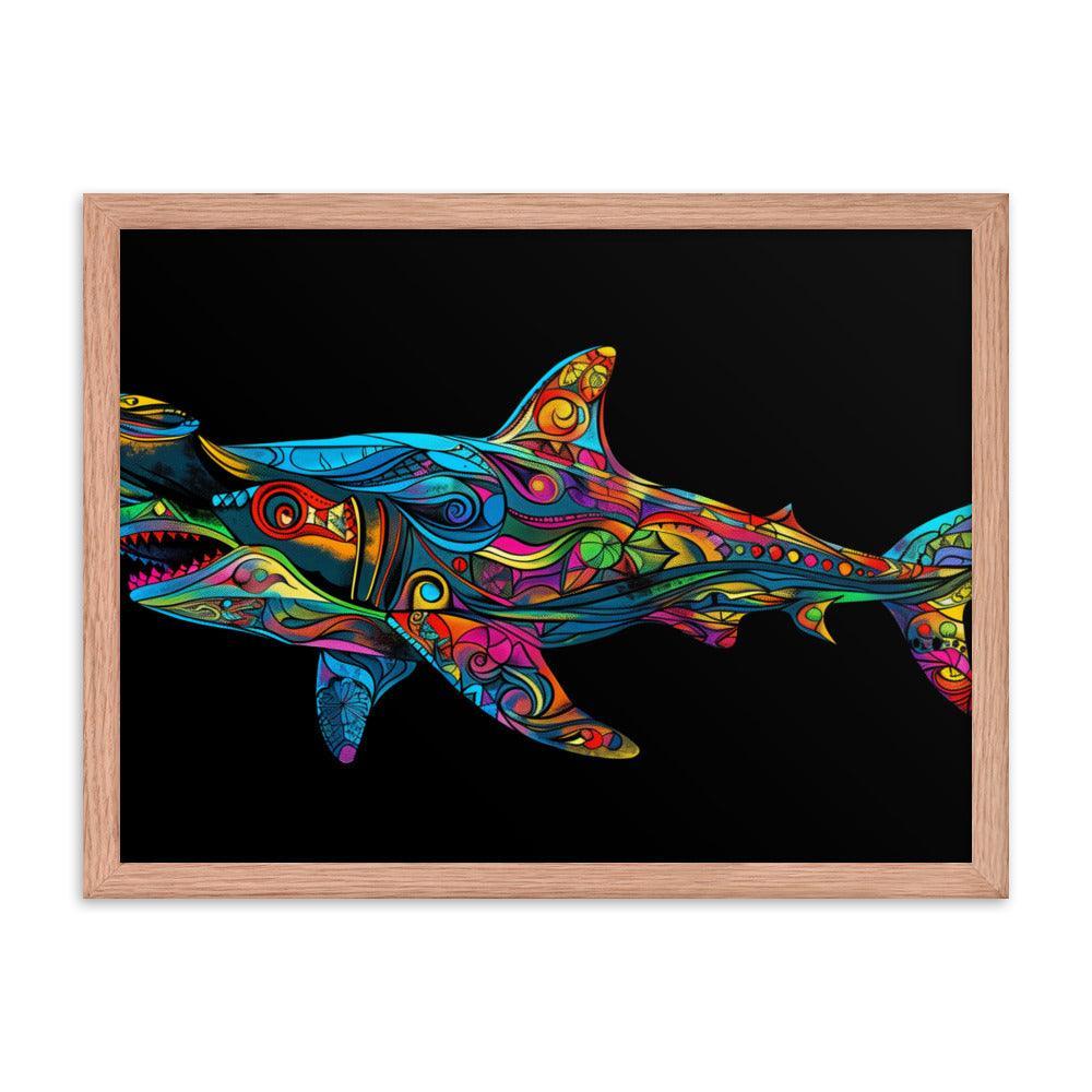 Hammerhead Shark Colorful Abstract Art Digital Design Framed Poster - Oh Posters