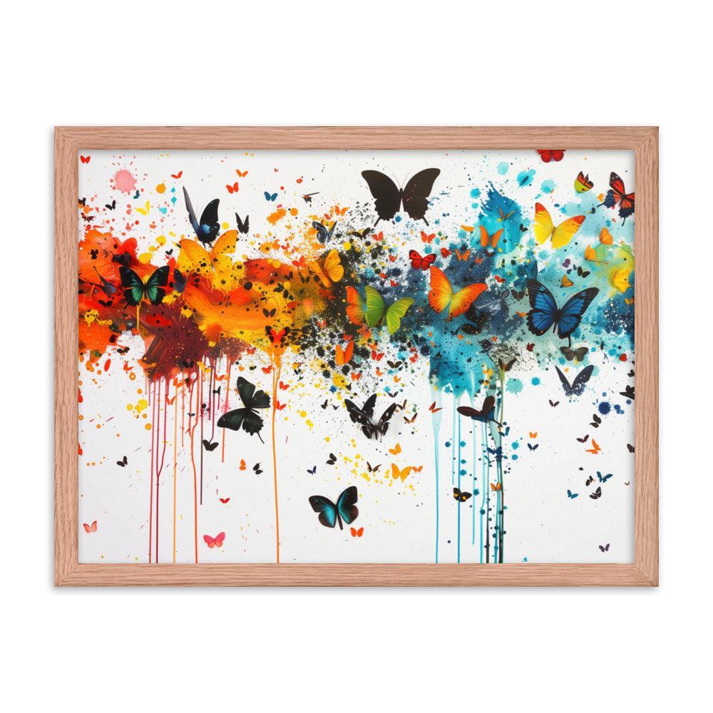 Butterfly Swarm Artistic Paint Splatter Abstract Framed Poster - Oh Posters